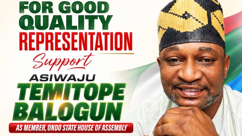 ASIWAJU TEMITOPE BALOGUN JOINS ONDO HOUSE OF ASSEMBLY RACE,…. SEEKS TICKET TO REPRESENT AKOKO NORTH-WEST CONSTITUENCY 01